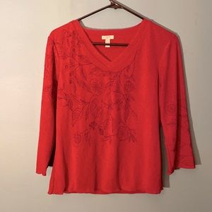 J Jill gauzy 3/4 sleeved v neck top